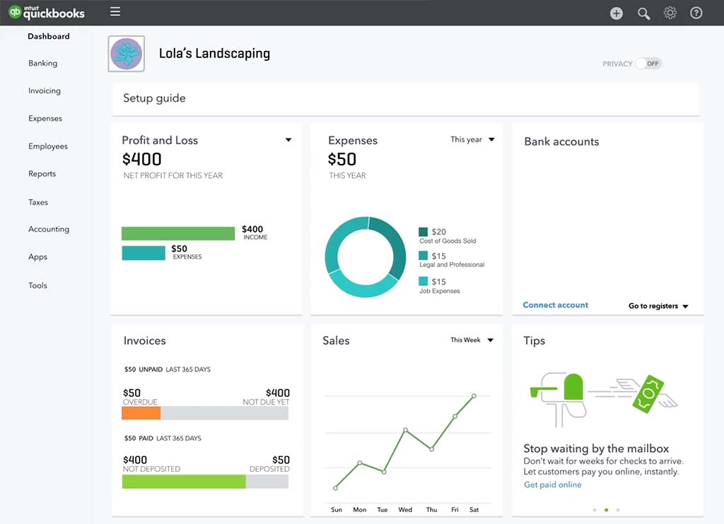 QuickBooks Self Employed dashboard