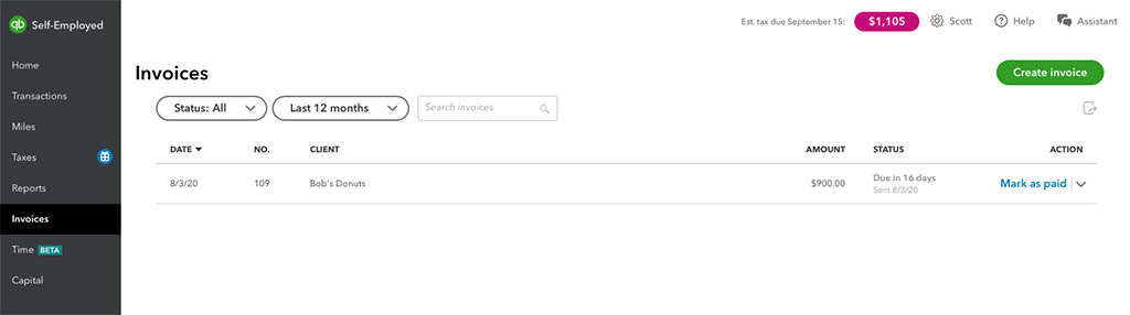 quickbooks invoice list