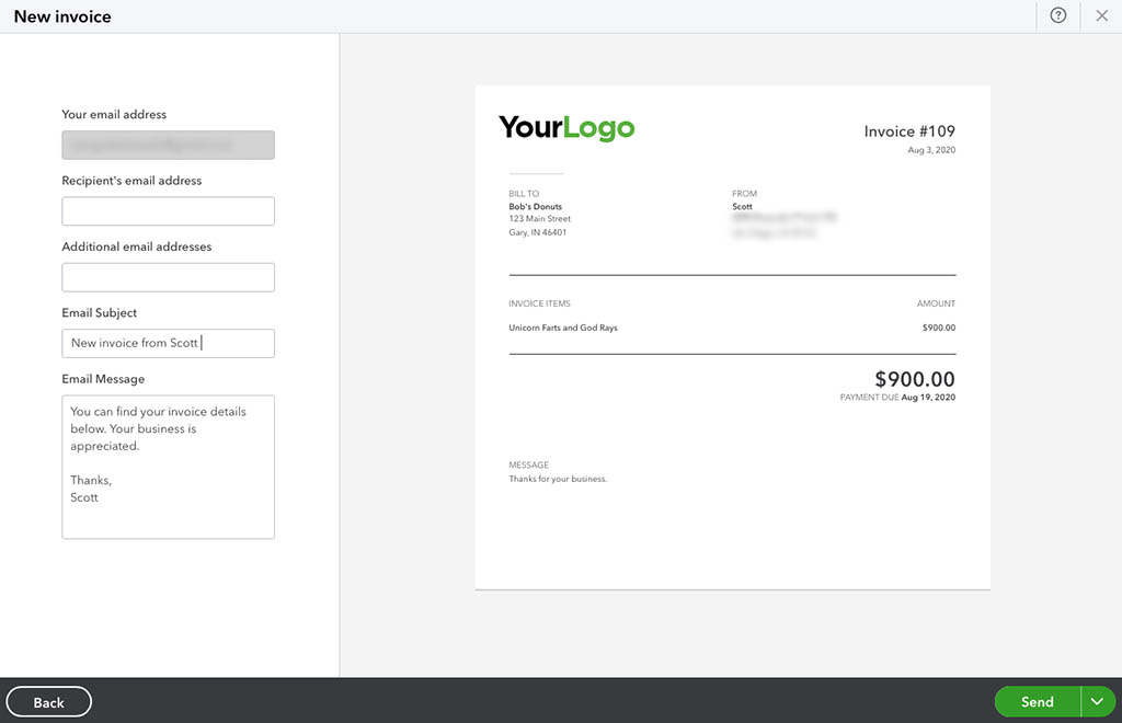 quickbooks invoice preview