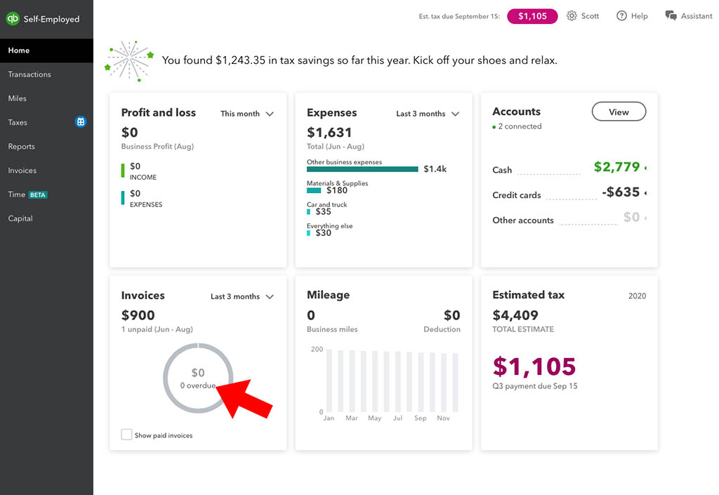 quickbooks sent invoices widget