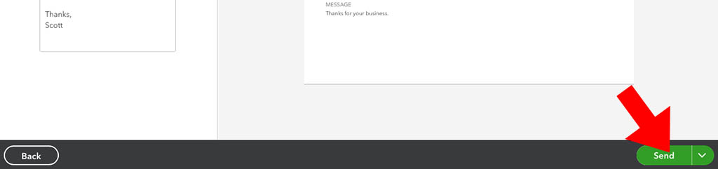 quickbooks send invoice button