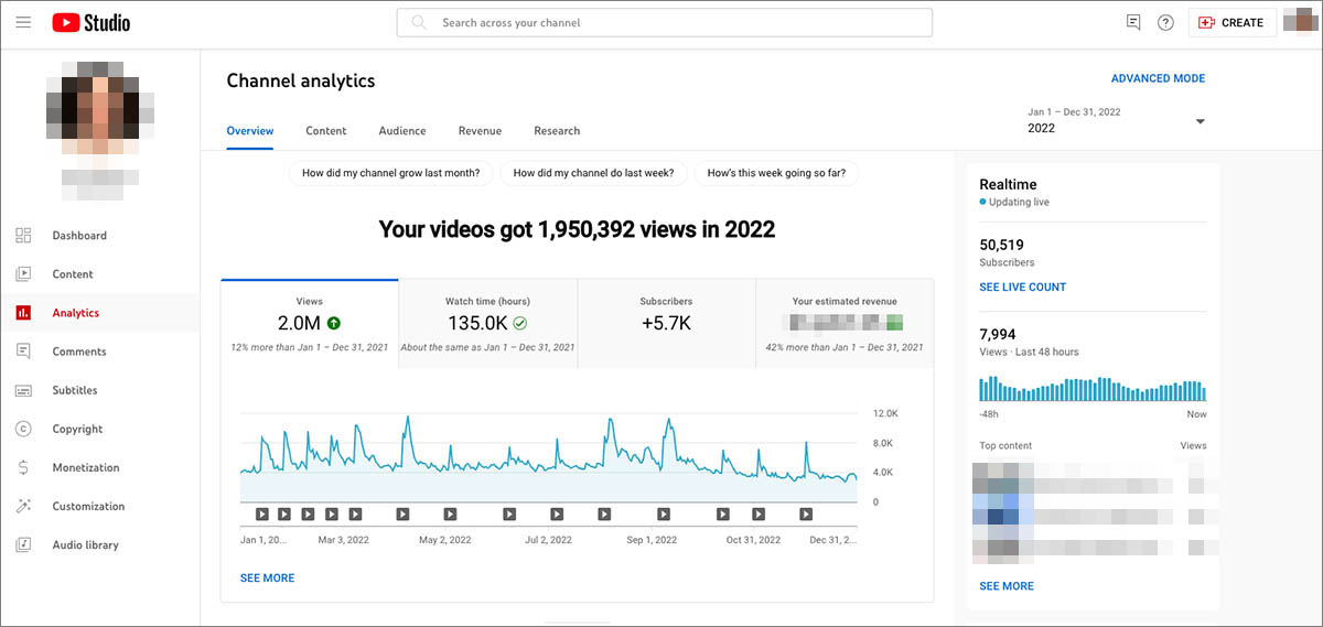 travel brand YouTube analytics 2022